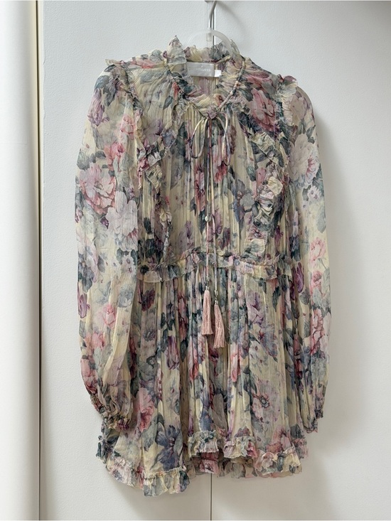 Zimmermann Tops - Zimmermann Sheer Silk Floral Ruffle Top - Pre-owned SZ 1